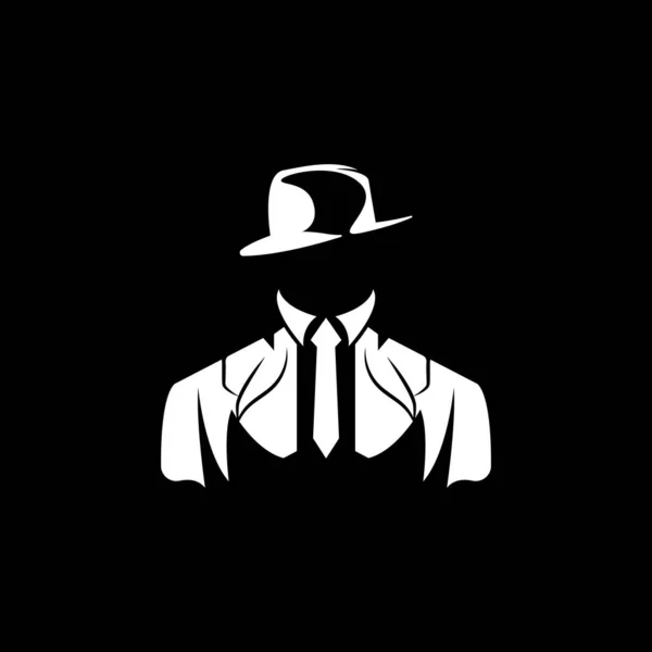 Detektiv Mann Logo Design Mafia Detektiv Mode Smoking Und Hut — Stockvektor