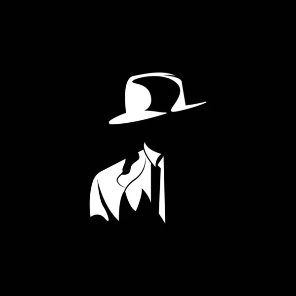 Detective Man Logo Design Mafia Detective Fashion Tuxedo Hat Illustration — Stock Vector