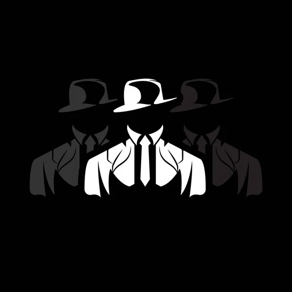 Detektiv Man Logo Design Mafia Detektiv Módní Smoking Klobouk Ilustrační — Stockový vektor