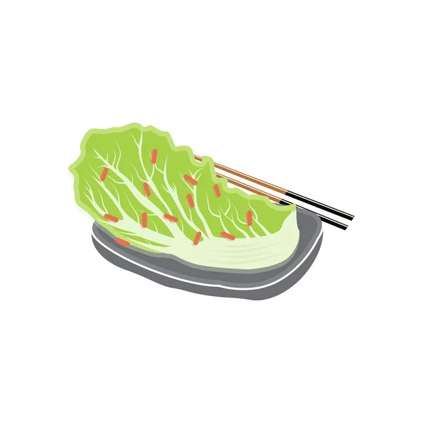 Kimchi Logo Design Korejské Tradiční Jídlo Vektor Zelí Zelená Zelenina — Stockový vektor