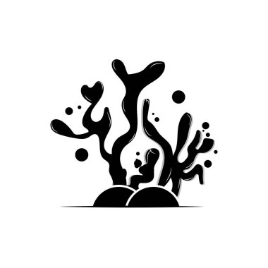 Deniz yosunu logosu, okyanus süsleme bitkisi tasarımı, deniz yaşamı taşıyıcısı, sembol illüstrasyonu