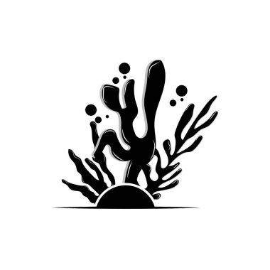 Deniz yosunu logosu, okyanus süsleme bitkisi tasarımı, deniz yaşamı taşıyıcısı, sembol illüstrasyonu