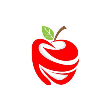 Elma logosu. Vektör Çiftliği Taze Tatlı Kırmızı Meyve, Basit Çizgilerle Tasarım, Çizim Sembolü