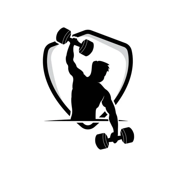 Логотип Тренажерного Зала Вектор Здоровья Фитнес Силуэт Тренировки Мышц Фитнес — стоковый вектор