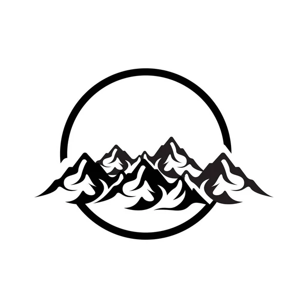 山のロゴ 自然景観デザイン クライマーと冒険 テンプレートイラスト — ストックベクタ