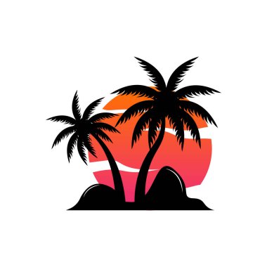 Hindistan Cevizi Ağacı Logosu Tasarımı, Plaj Bitkisi Vektörü, Palmiye Ağacı Yazı, Çizim Şablonu