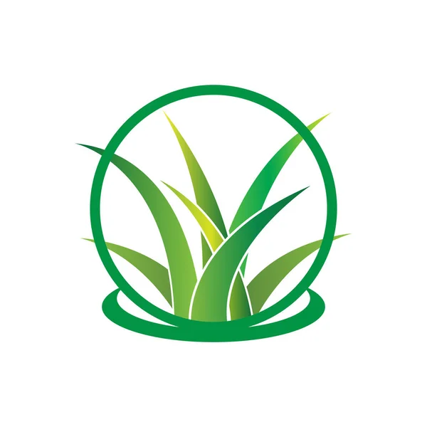 Green Grass Logo Design Farm Landscape Illustration Natural Scenery Vector — Vector de stock