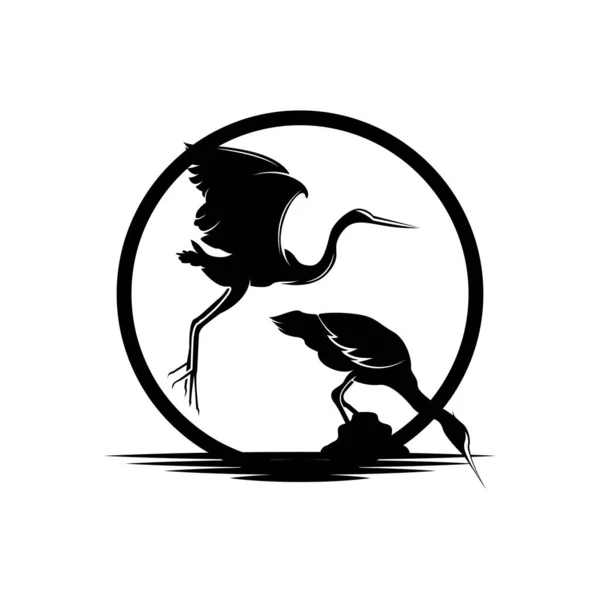 Heron Bird Logo Vector Bird Flying Stork Heron Animal Silhouette — Stock Vector
