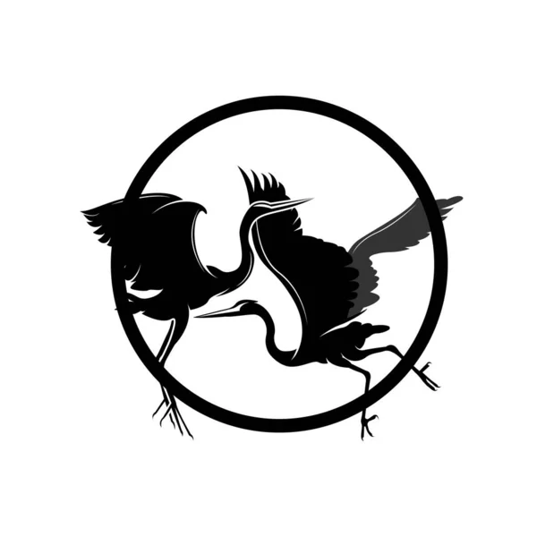 Heron Bird Logo Vector Bird Fliegender Storch Reiher Tierische Silhouette — Stockvektor