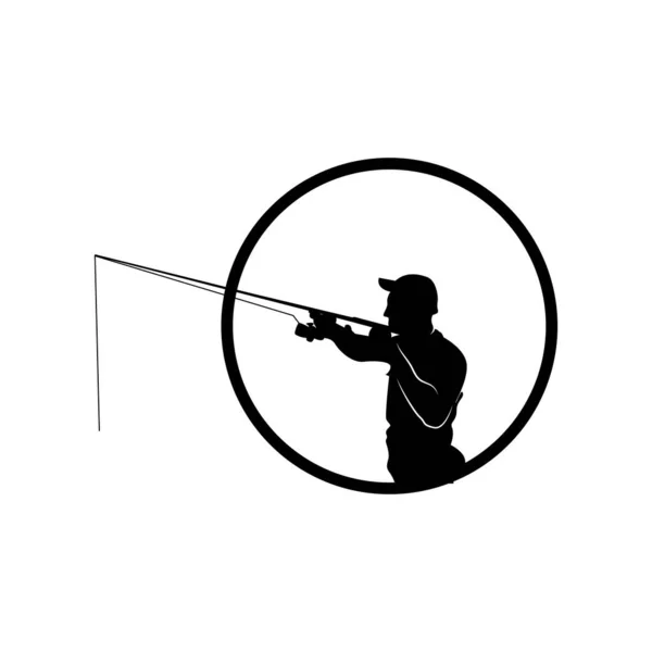 Angeln Logo Symbol Vektor Fangen Fische Auf Dem Boot Outdoor — Stockvektor