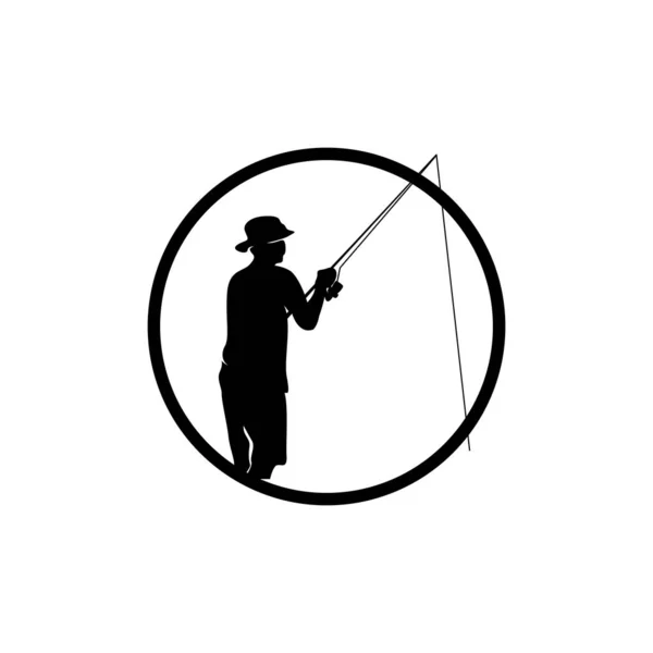 Вектор Логотипа Рыбалки Ловить Рыбу Лодке Дизайн Силуэта Заката — стоковый вектор