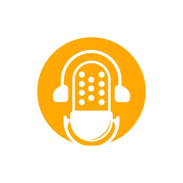 Podcast Logo Vector Headset Chat Simple Vintage Microphone Design — Stok Vektör