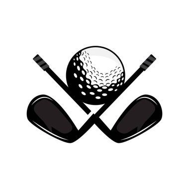 Golf logosu, Vektör Golf Topu ve Golf Kulübü, Açık Hava Spor Oyunu, Disiplin Tasarımı, Simge Şablonu
