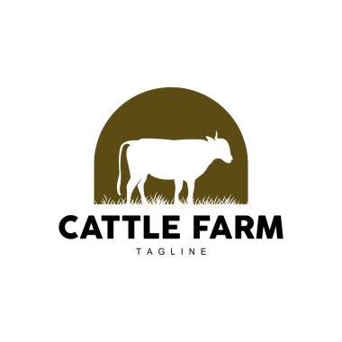 İnek Logosu, Sığır Çiftliği Vektörü, Siluet Basit Minimalist Tasarım Çizimi, Sembol Şablonu