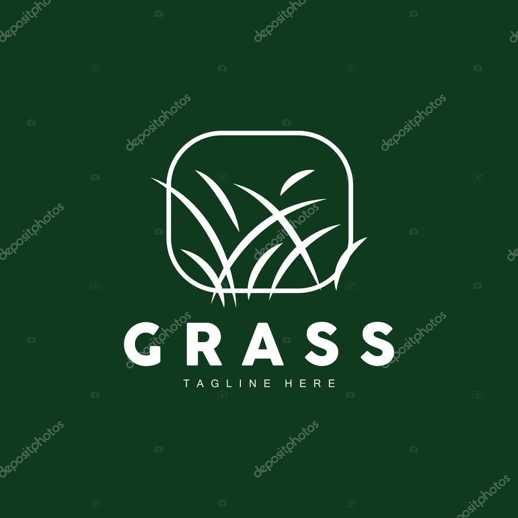 Green Grass Logo Design, Farm Landscape Illustration, Natural Scenery Vector