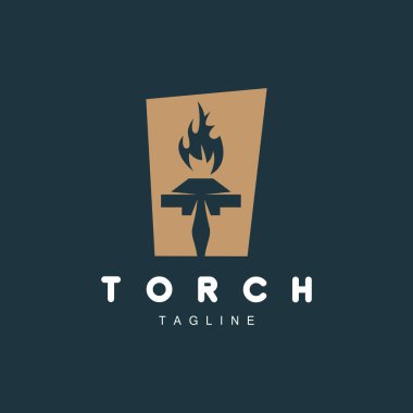 Torch Flame Logosu Basit Vektör Tasarımı Retro Illustrator Şablonu