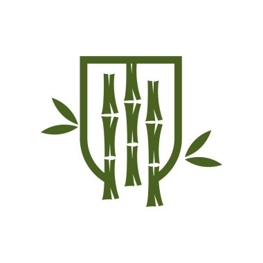 Tropikal Bambu Ormanı Logosu, Ağaç Gövdesi ve Yaprak Tasarımı, Vektör Çizim Sembolü