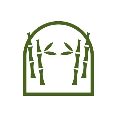 Tropikal Bambu Ormanı Logosu, Ağaç Gövdesi ve Yaprak Tasarımı, Vektör Çizim Sembolü