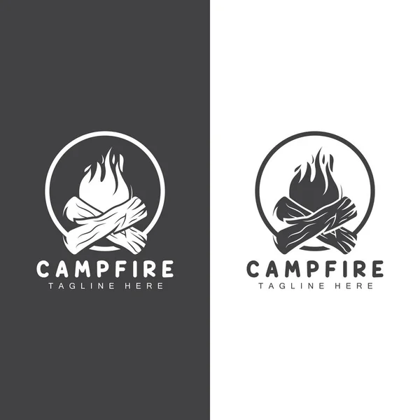 Bonfire Logo Wood Burning Fire Design Camping Adventure Vintage — Stock Vector