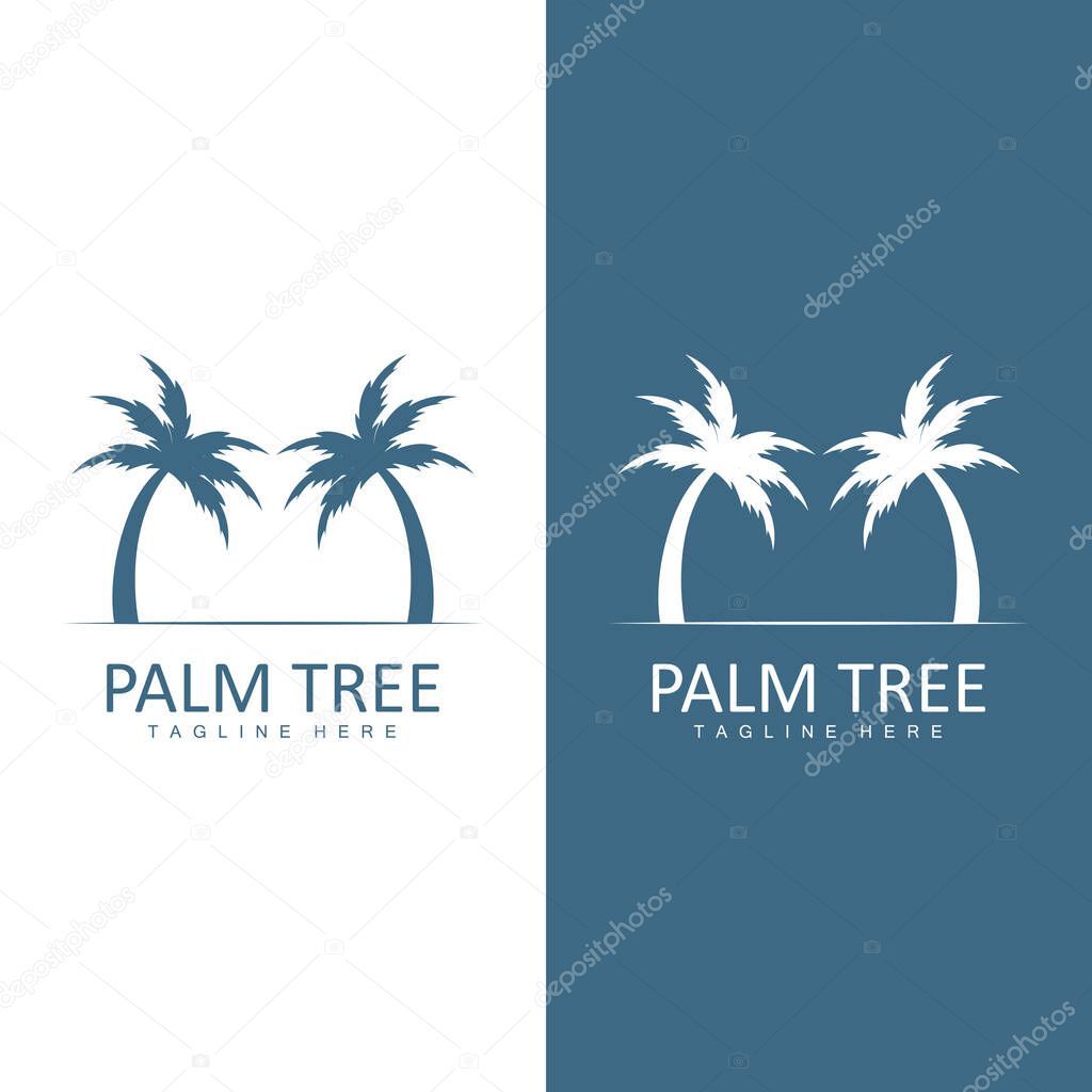 Coconut Tree Logo, Palm Tree Sunset Beach Vector, Elegant Minimalist Simple Design, Symbol Template Icon