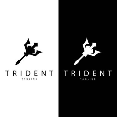 Trident Silah Logosu, Kral Poseidon Neptün 'ün Vektör Mızrağı, Sembol Şablon Tasarımı