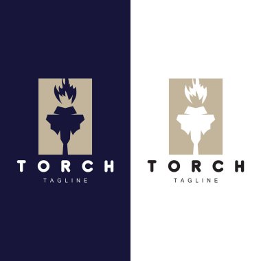 Torch Flame Logosu Basit Vektör Tasarımı Retro Illustrator Şablonu