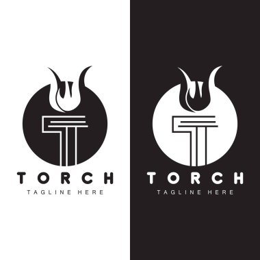 Torch Flame Logosu Basit Vektör Tasarımı Retro Illustrator Şablonu