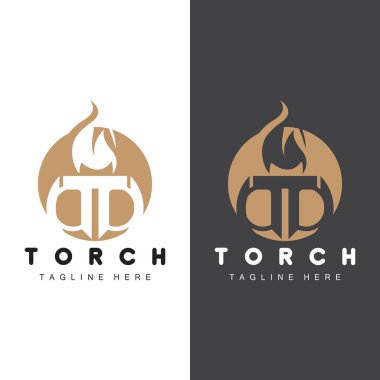 Torch Flame Logosu Basit Vektör Tasarımı Retro Illustrator Şablonu