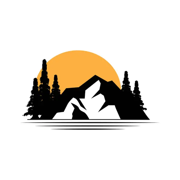 Dağ Logosu Basit Çizim Silüeti Şablon Vektör Tasarımı — Stok Vektör