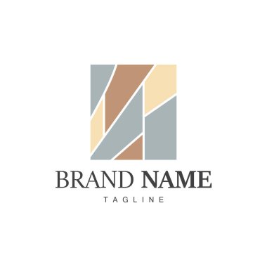 Ev Seramik Dekorasyonu için Yer Logosu Tasarımı Minimalist Soyut Şekiller, Vektör Templet İllüstrasyonu