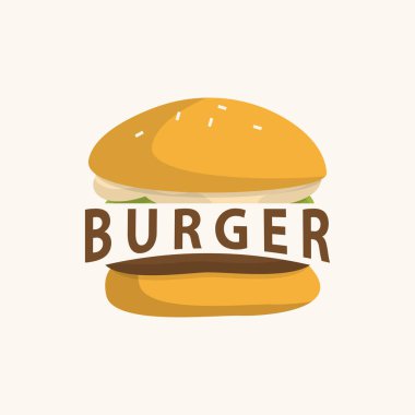 Hamburger Logosu, Vektör Ekmek, Et ve Sebze Fast Food Çizim Tasarımı