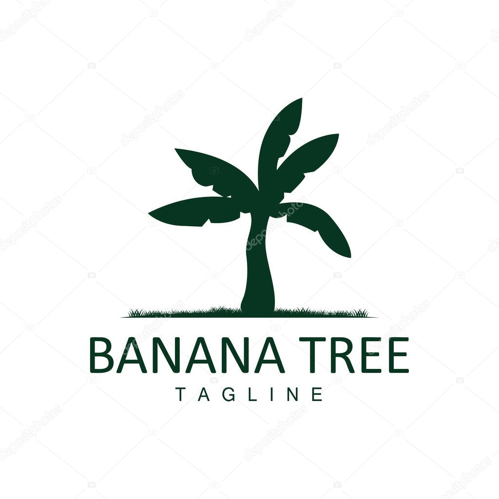 Banana Tree Logo, Tropical Fruit Plant Flat Silhouette Template Illustration Design