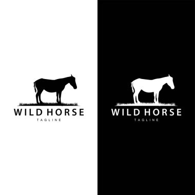 Wild Horse Logo Çiftliği Tasarımı Siluet Basit Vektör Çizim Şablonu