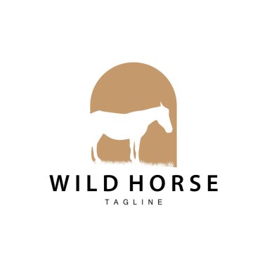 Wild Horse Logo Çiftliği Tasarımı Siluet Basit Vektör Çizim Şablonu