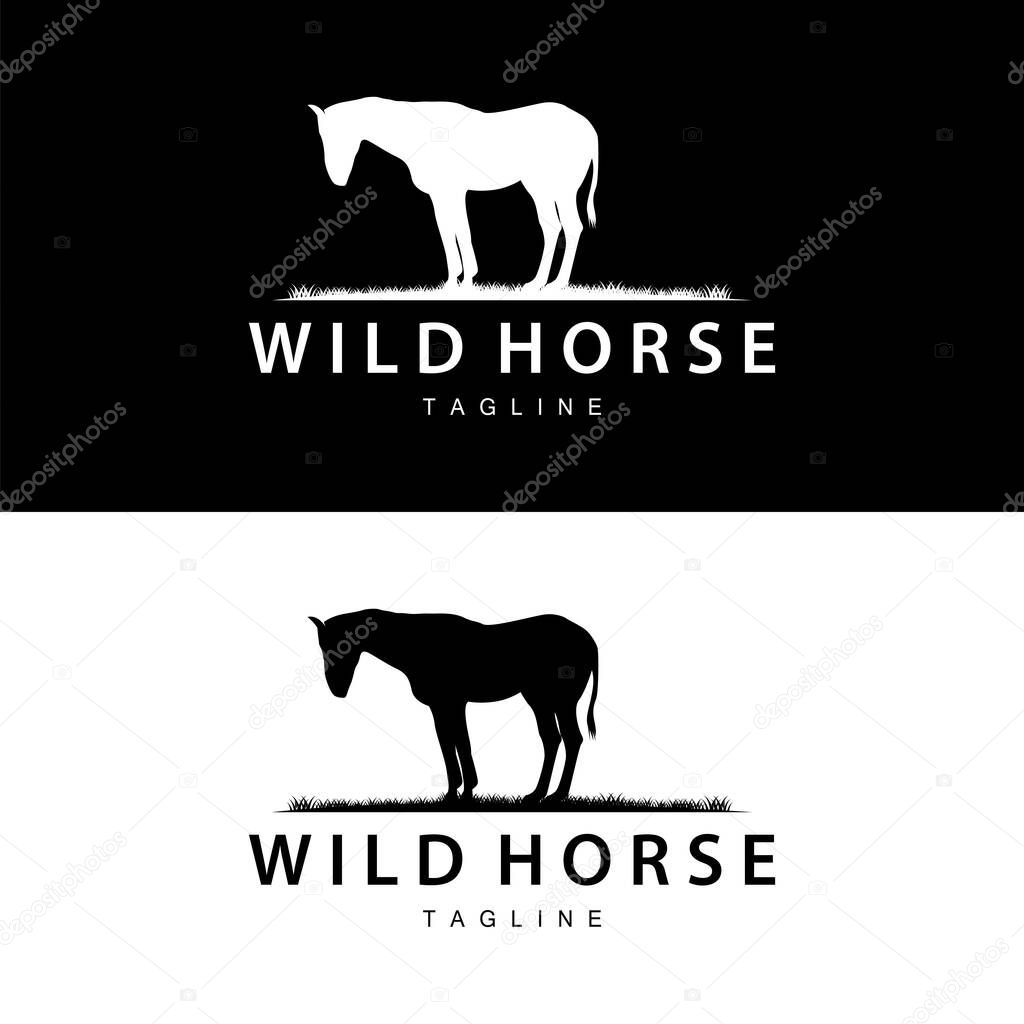 Wild Horse Logo Farm Design Silhouette Simple Vector Illustration Template