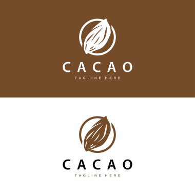 Çikolata Fasulyesi Logosu, çikolata bitkisi tasarımı. Basit tohum yaprağı ve kök konseptiyle, ticari markalaşma için.