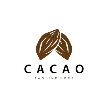 Çikolata Fasulyesi Logosu, çikolata bitkisi tasarımı. Basit tohum yaprağı ve kök konseptiyle, ticari markalaşma için.