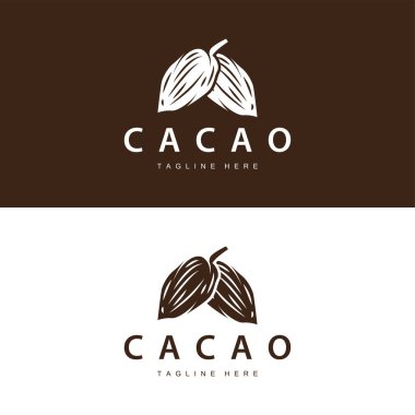 Çikolata Fasulyesi Logosu, çikolata bitkisi tasarımı. Basit tohum yaprağı ve kök konseptiyle, ticari markalaşma için.