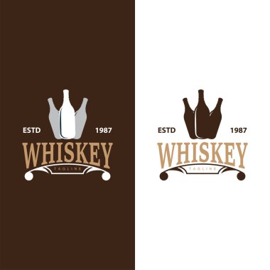 Viski Logosu Tasarımı Eski İçki Şişesi Basit Stil Retro Vintage Bar Restoranı Templet İllüstrasyon