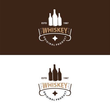 Viski Logosu Tasarımı Eski İçki Şişesi Basit Stil Retro Vintage Bar Restoranı Templet İllüstrasyon