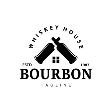 Viski Logosu Tasarımı Eski İçki Şişesi Basit Stil Retro Vintage Bar Restoranı Templet İllüstrasyon