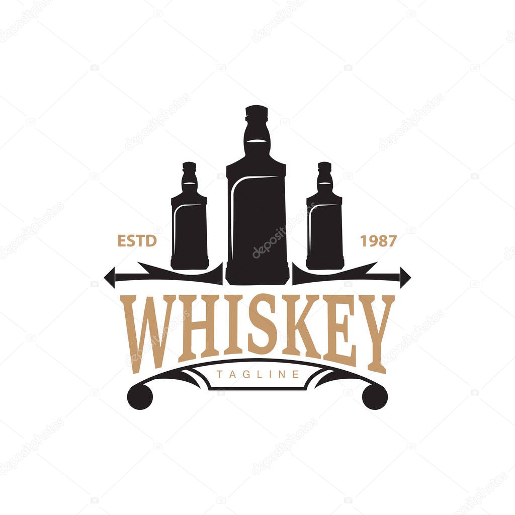 Whiskey Logo Design Old Drink Bottle Simple Style Retro Vintage Bar Restaurant Templet Illustration