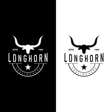 Longhorn Logosu Eski Vintage Tasarımı Batı Teksas Boğa Boynuzu