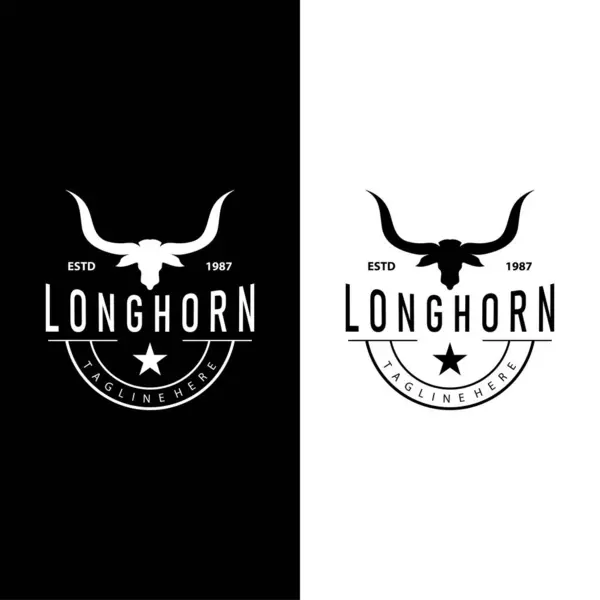 Логотип Лонгхорн Старий Вінтажний Дизайн Західна Країна Техас Бульйон Векторна Графіка