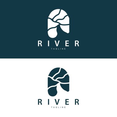 River Logo Vector Nehri Dağ Tasarımı Tarım Sembolü İllüstrasyonu