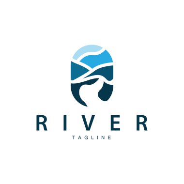 River Logo Vector Nehri Dağ Tasarımı Tarım Sembolü İllüstrasyonu