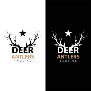 Geyik Boynuzları Logosu Tasarımı Avcı Boynuzları Orman Hayvanları Sembol İllüstrasyonu