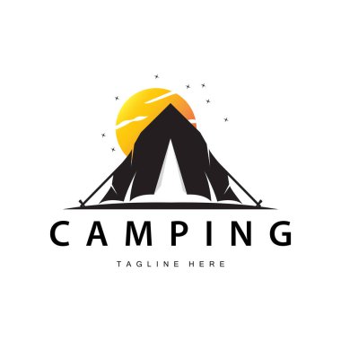 Açık hava kamp logosu, eski usul vahşi macera şablonu.
