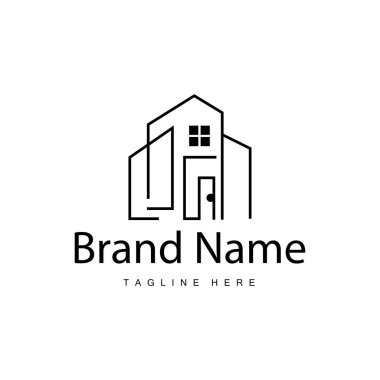 Ev logosu, emlak konutları inşaat tasarımı basit zarif minimalist çizgiler.