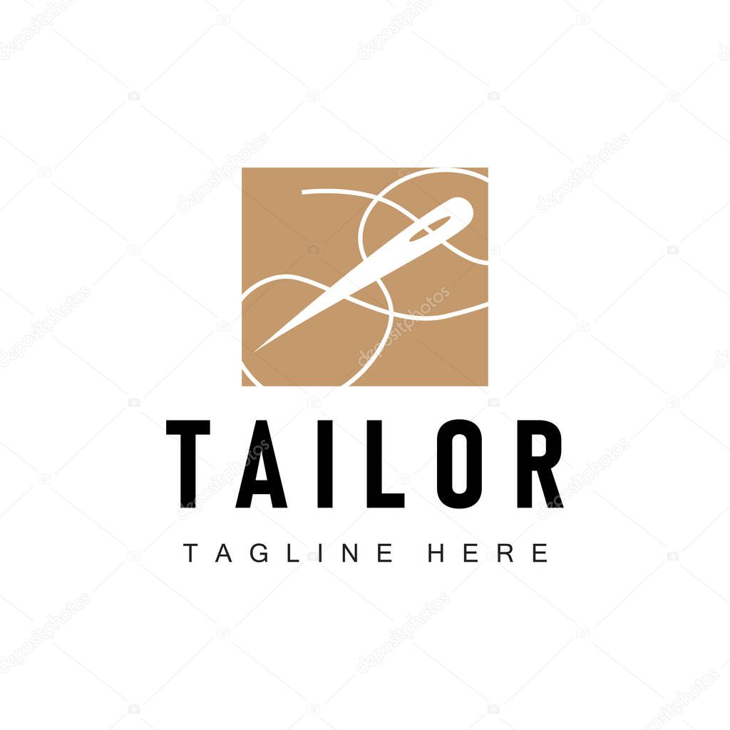 Tailor logo vector template needle and thread black silhouette design simple sewing tool product brand